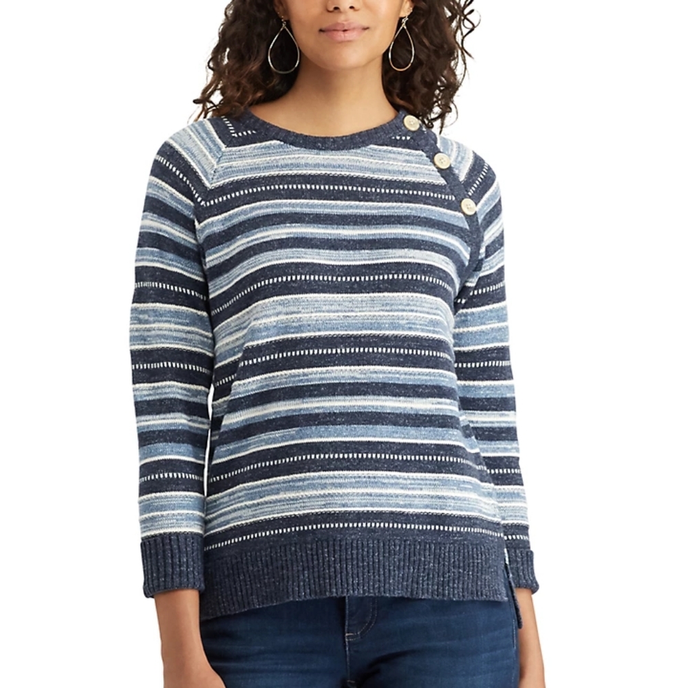Striped Button Shoulder Sweater - image 1